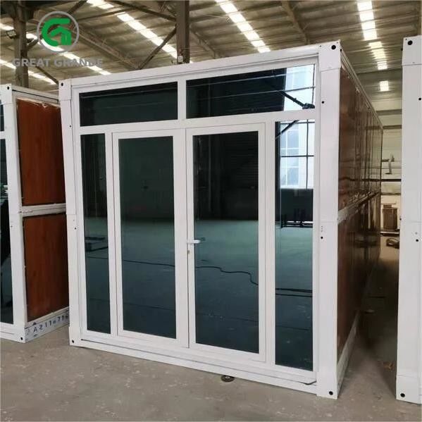 Mur en verre en acier se pliant préfabriqué adapté aux besoins du client de Brown de porte de Chambre de conteneur disponible pour la location
