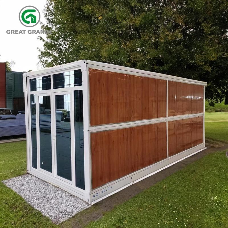 Mur en verre en acier se pliant préfabriqué adapté aux besoins du client de Brown de porte de Chambre de conteneur disponible pour la location