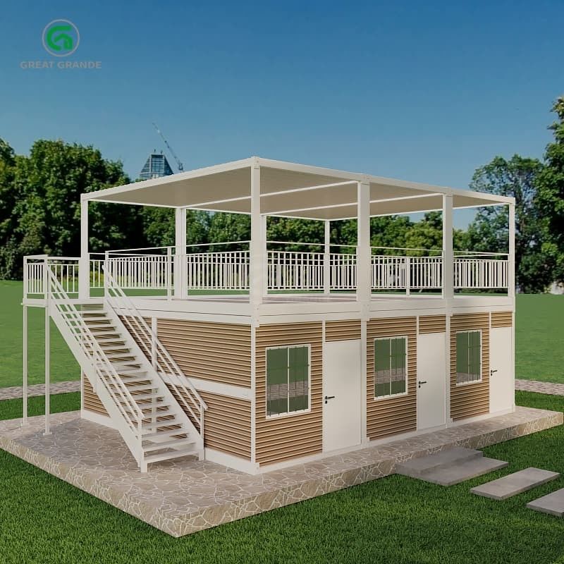 maison de conteneurs pliable avec pression au sol de haute précision 2,0 KN/m2 Système de plomberie Toilette/bassin de lavage/douche